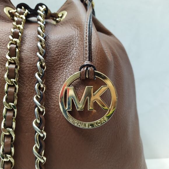 Michael Kors Frankie Brown Pebbled Leather Drawstring Convertible Shoulder Bag - Picture 5 of 16